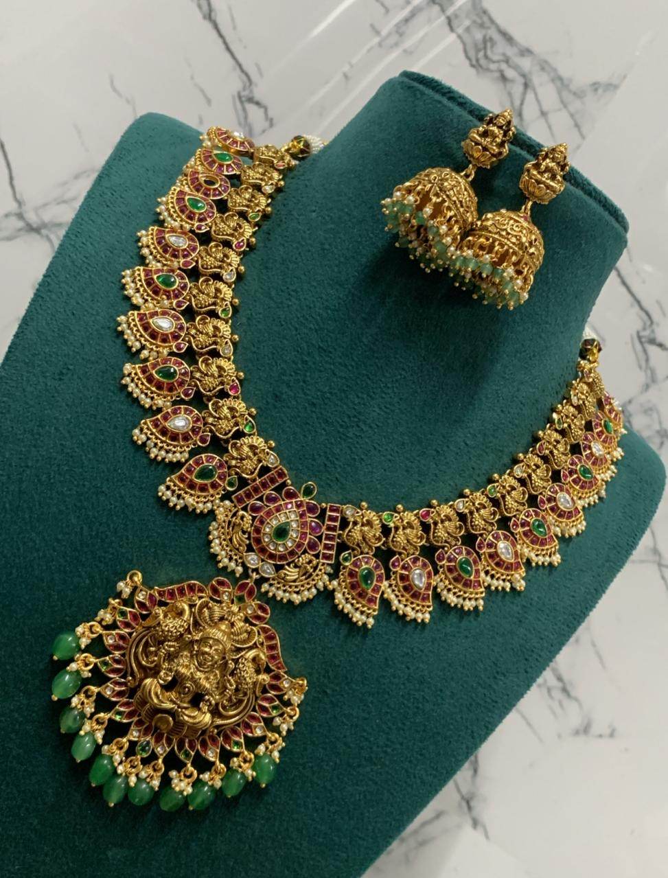 Nakshi Work with Kempu Stones Bridal Necklace