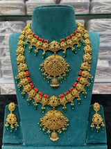 Nakshi Work with AD & Coral Studded Combo Set - Nakshatra Jewels