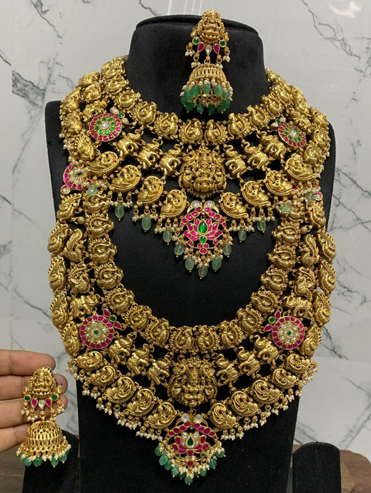 Nakshi Work with Jaadu Kundan Stones Bridal Combo Set - Nakshatra Jewels