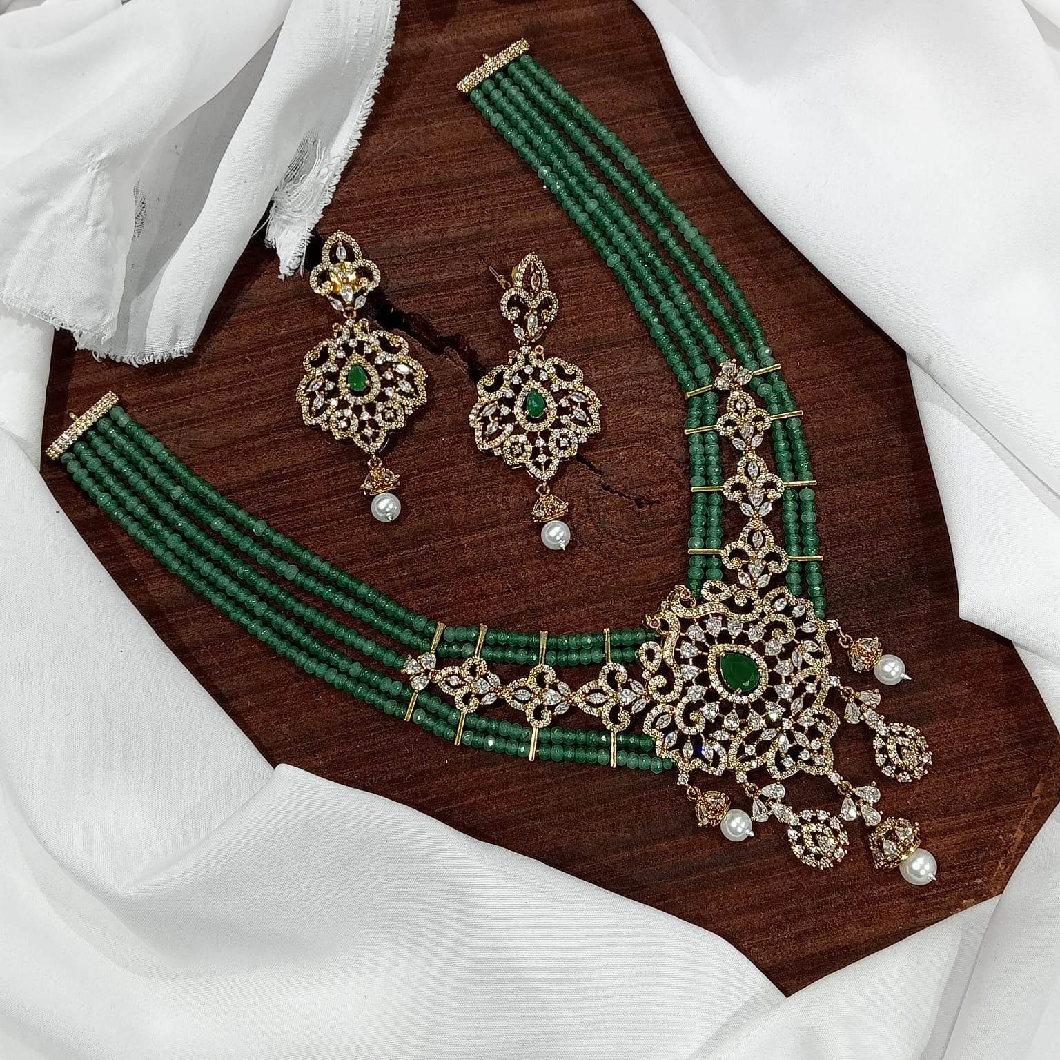Semi Precious Beads Haram with Ad Stones - Nakshatra Jewels