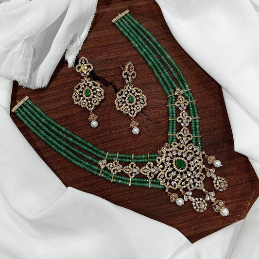 Semi Precious Beads Haram with Ad Stones - Nakshatra Jewels