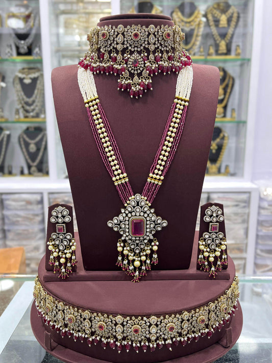 Victorian Polish With Mossianite & AD Stones Bridal Set - Nakshatra Jewels
