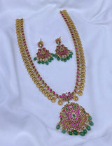 Nakshi Work Kassu Mala with Kundan Locket Bridal Haram