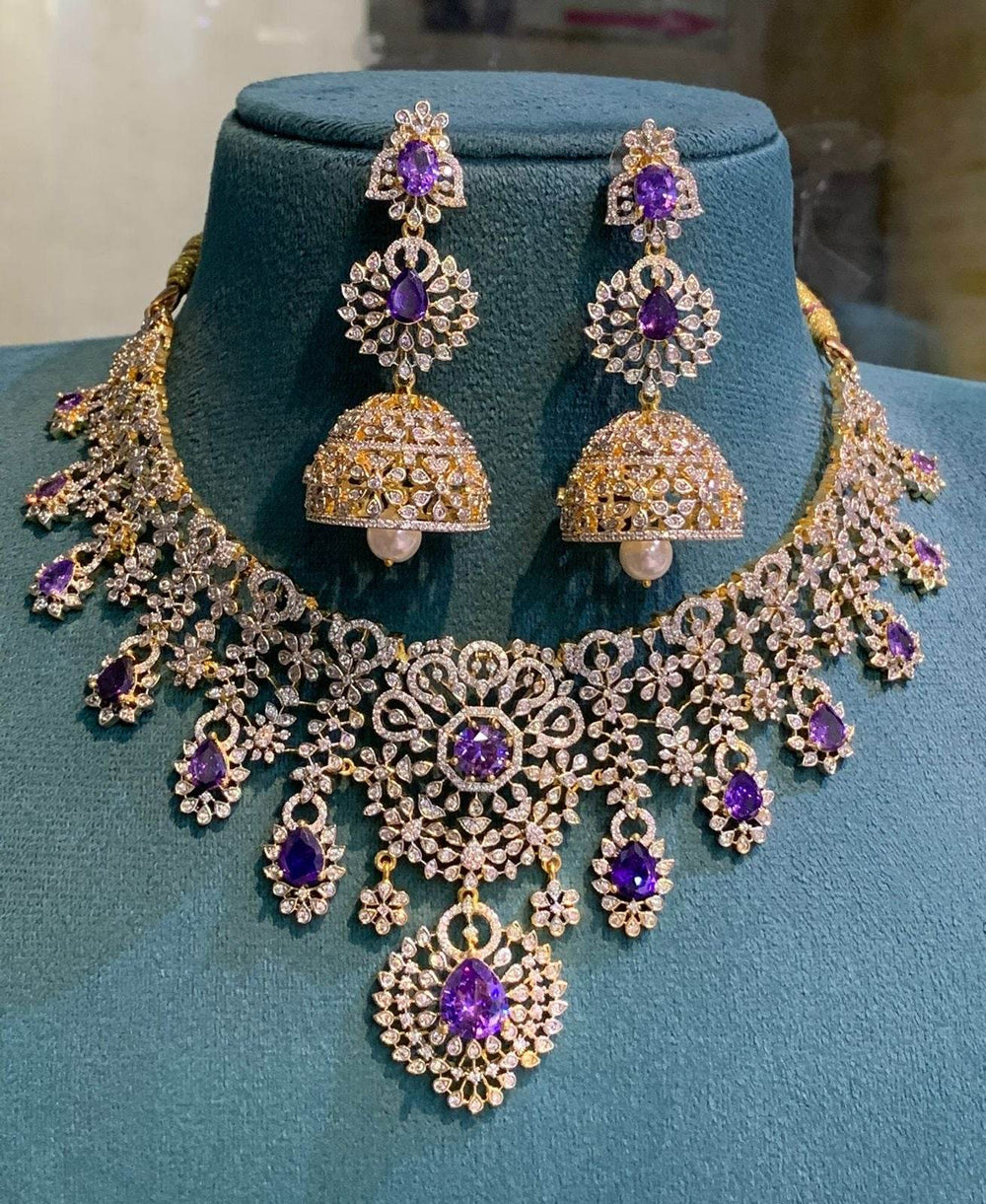 American Diamond Stones Bridal Neck Set - Nakshatra Jewels