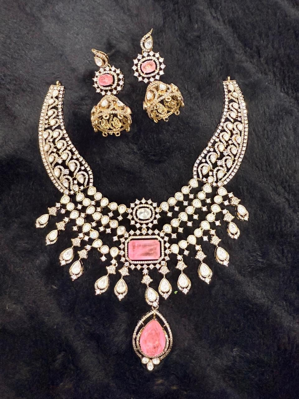 Mossianite and Doublet Stones Bridal Necklace