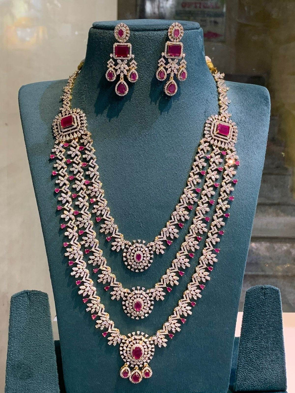 American Diamond Stones Bridal Layer Haram - Nakshatra Jewels