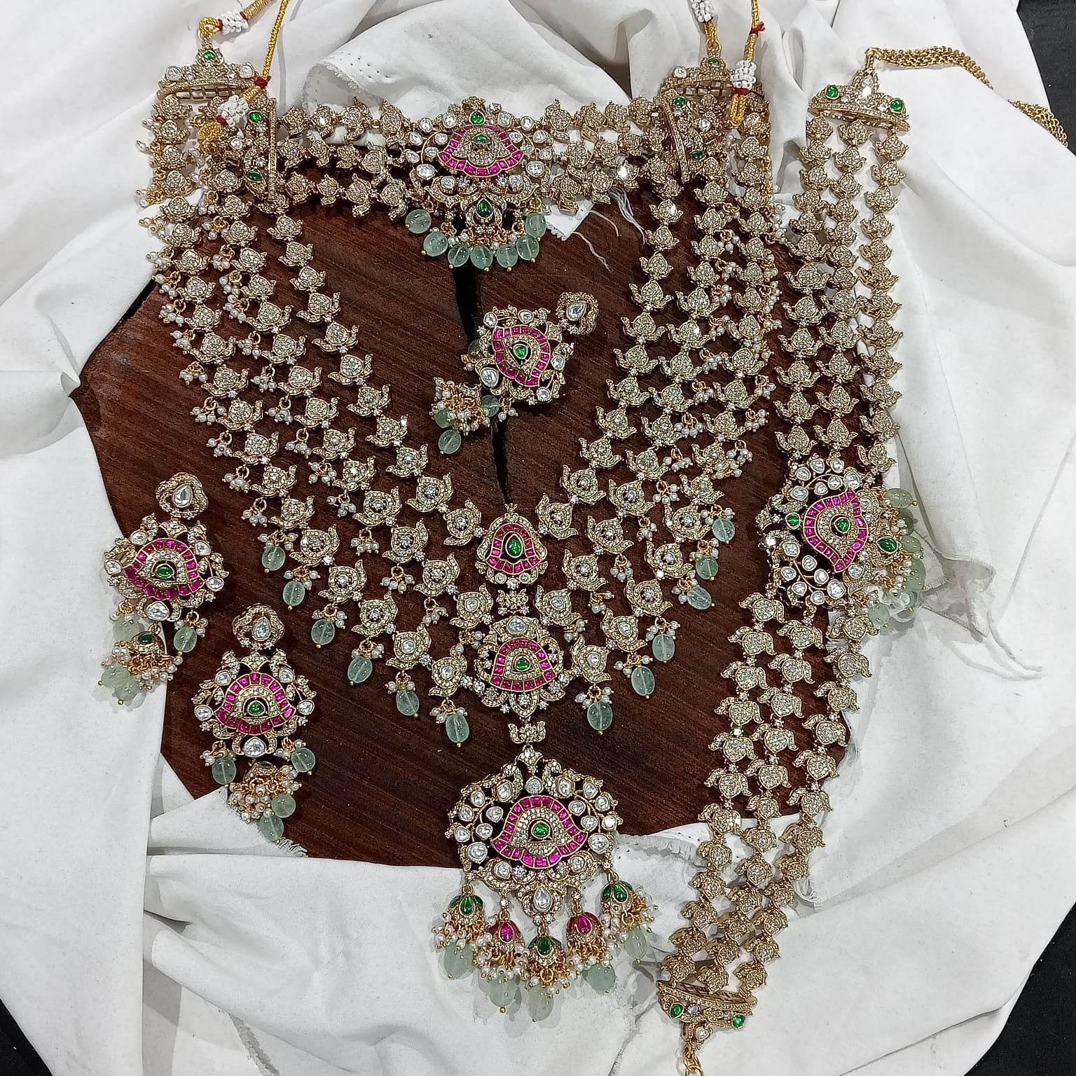 Mossanite with Kundan Stones Bridal Combo Set - Nakshatra Jewels