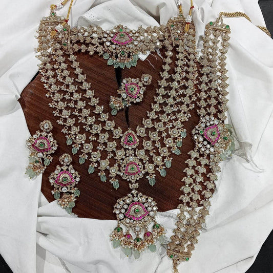 Mossanite with Kundan Stones Bridal Combo Set - Nakshatra Jewels
