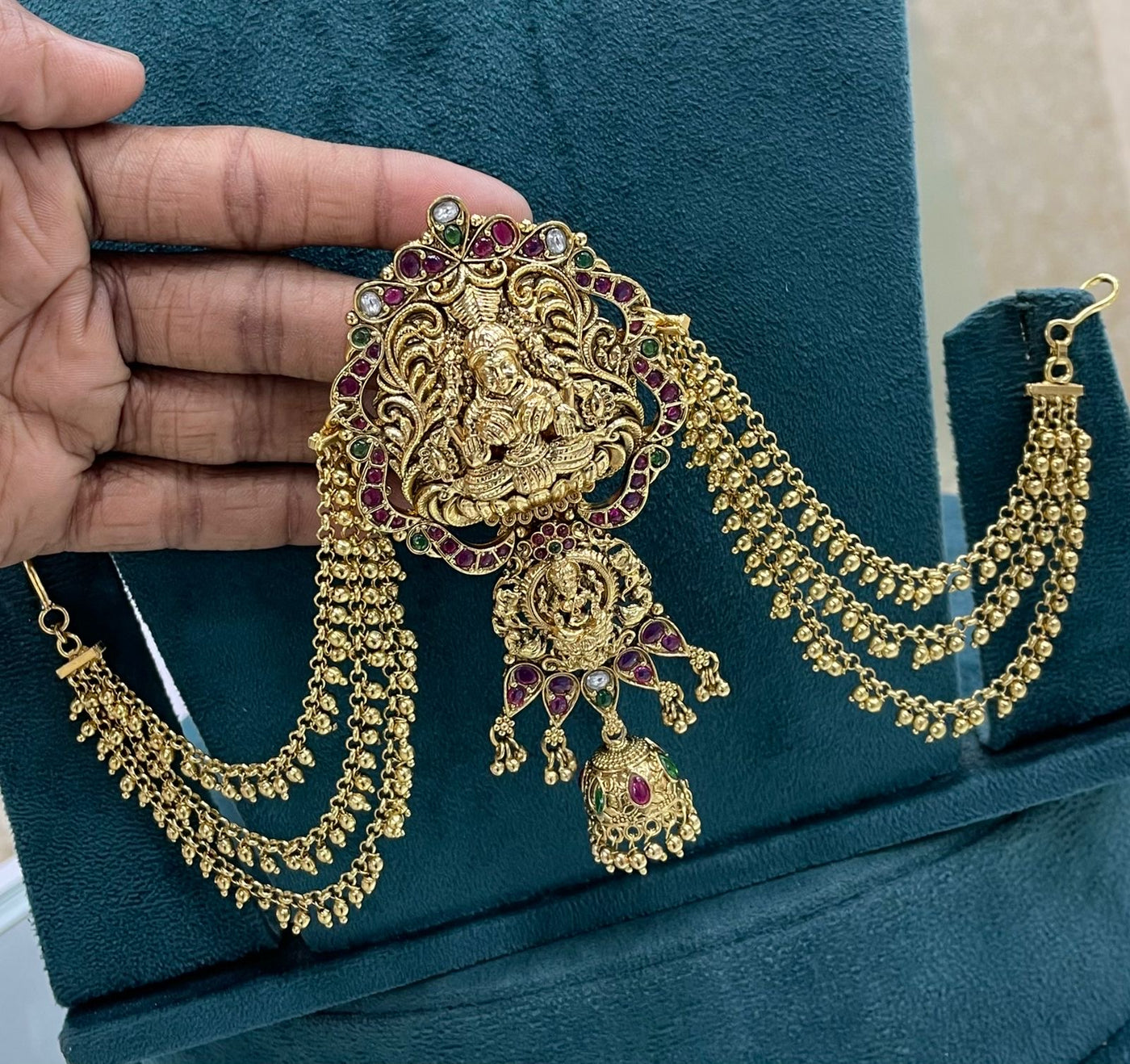 Hair Accessories - (Premium Nakshi work with Kempu Stone)