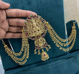 Hair Accessories - (Premium Nakshi work with Kempu Stone)