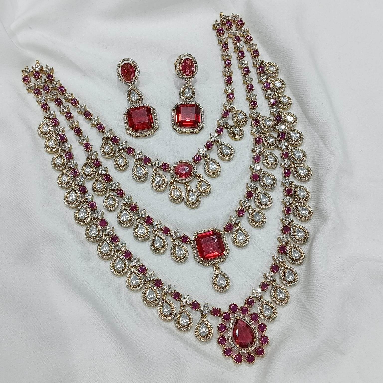 Victorian Polish with AD Stones Bridal Layer Haram - Nakshatra Jewels