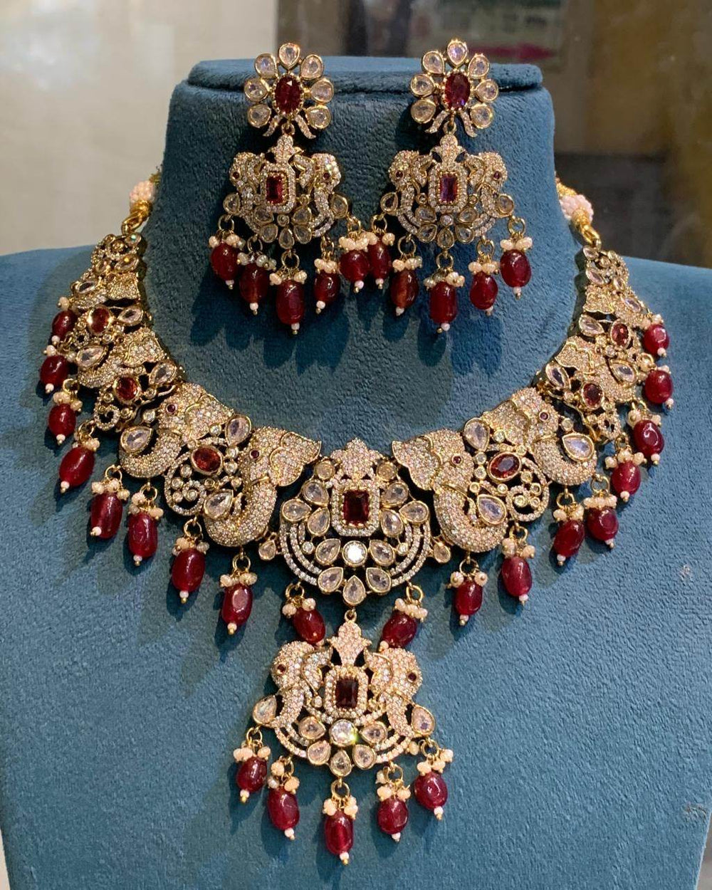 Victorian Polish with AD Stones Bridal Necklace - Nakshatra Jewels