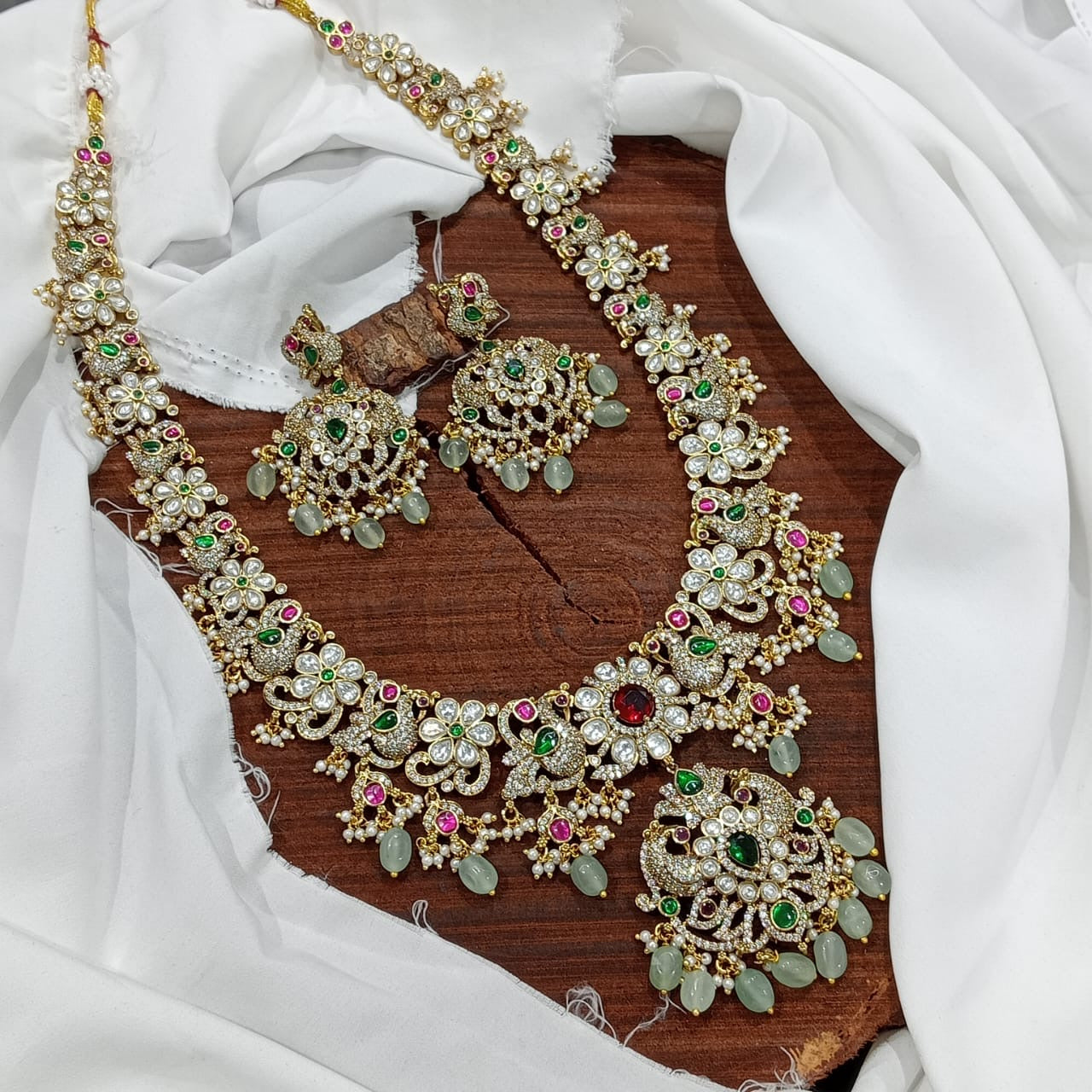 Victorian Polish AD & Jadau Stones Bridal Haram