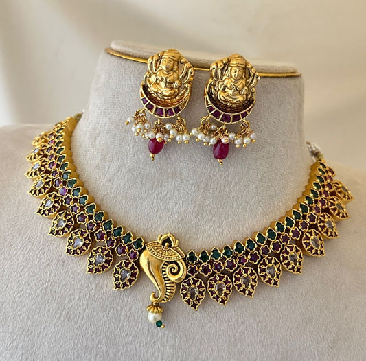 Nagasi Work with Kempu Stones Bridal Necklace