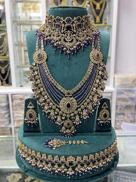 Victorian Polish with Moissanite Stones Bridal Combo - Nakshatra Jewels