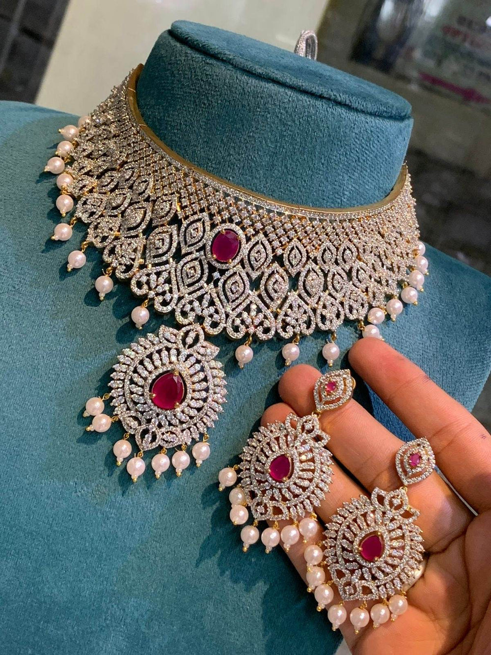 American Diamond Stones Bridal Choker - Nakshatra Jewels