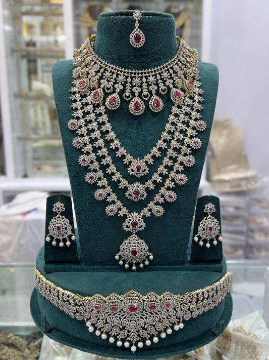 American Diamond Stones Bridal Combo Set - Nakshatra Jewels
