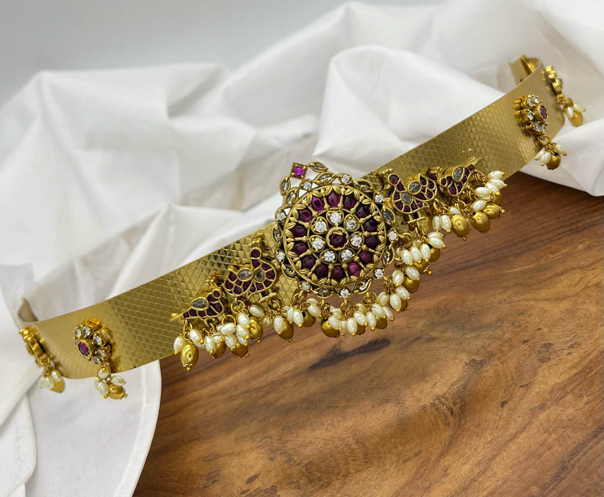 Nagasi work with Kempu Stones Hip Belt