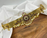 Nagasi work with Kempu Stones Hip Belt - Nakshatra Jewels