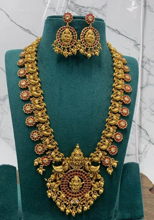 Nagasi Work with Kempu Stones Bridal Haram - Nakshatra Jewels