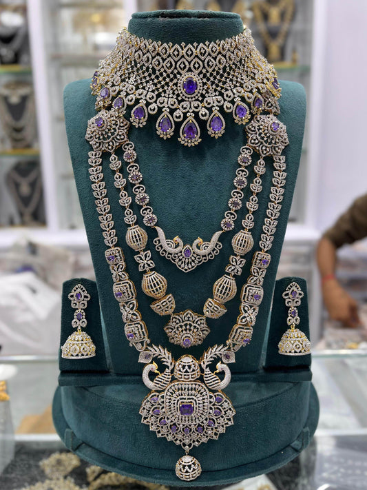 American Diamond Stones Bridal Combo Set - Nakshatra Jewels