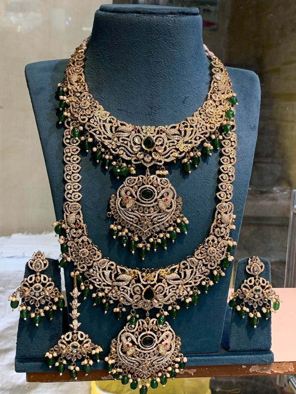 Victorian Polish with AD Stones Bridal Combo Set - Nakshatra Jewels