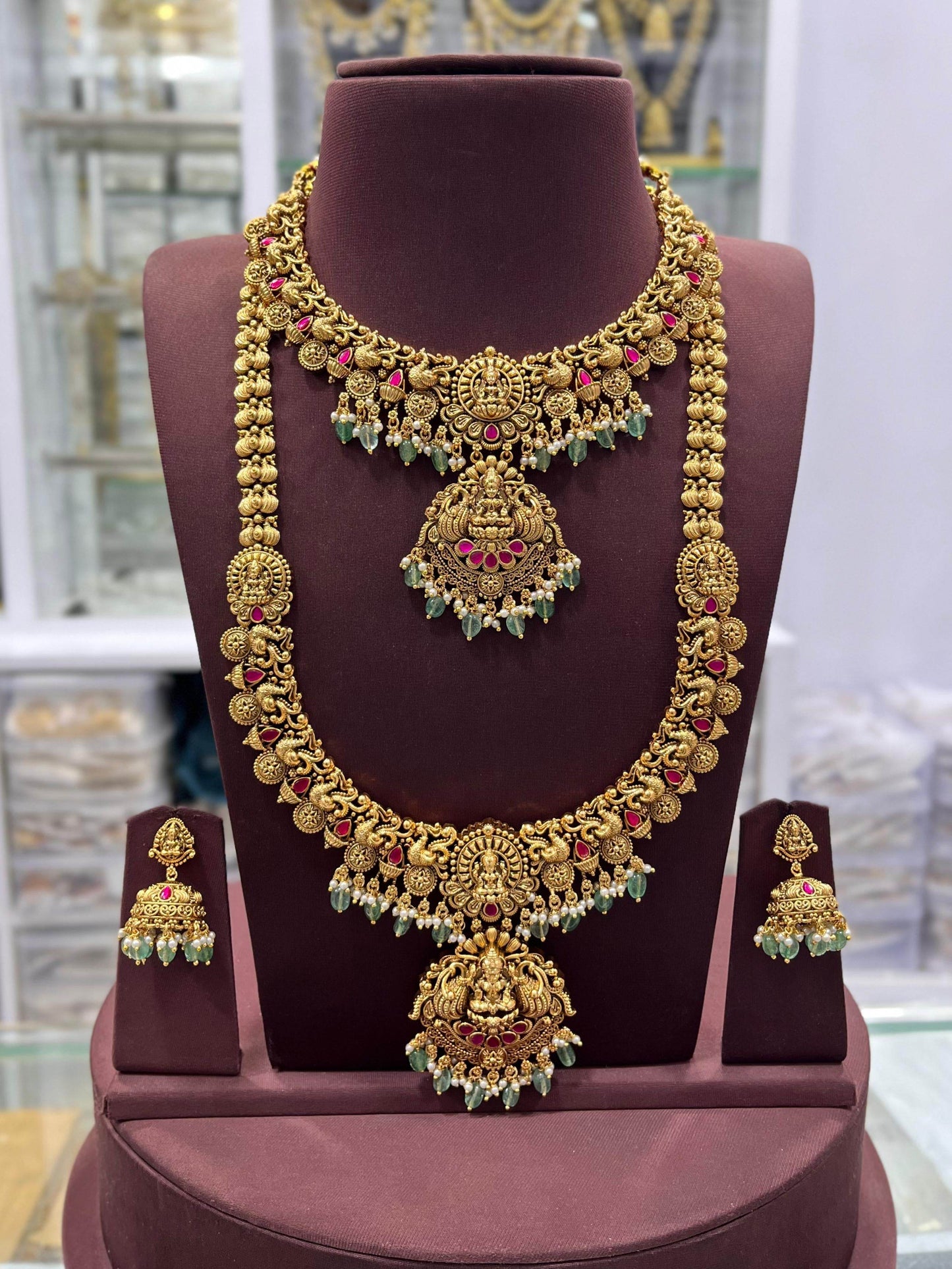 Nakshi Work with Jaadu Kundan Stones Bridal Combo Set - Nakshatra Jewels