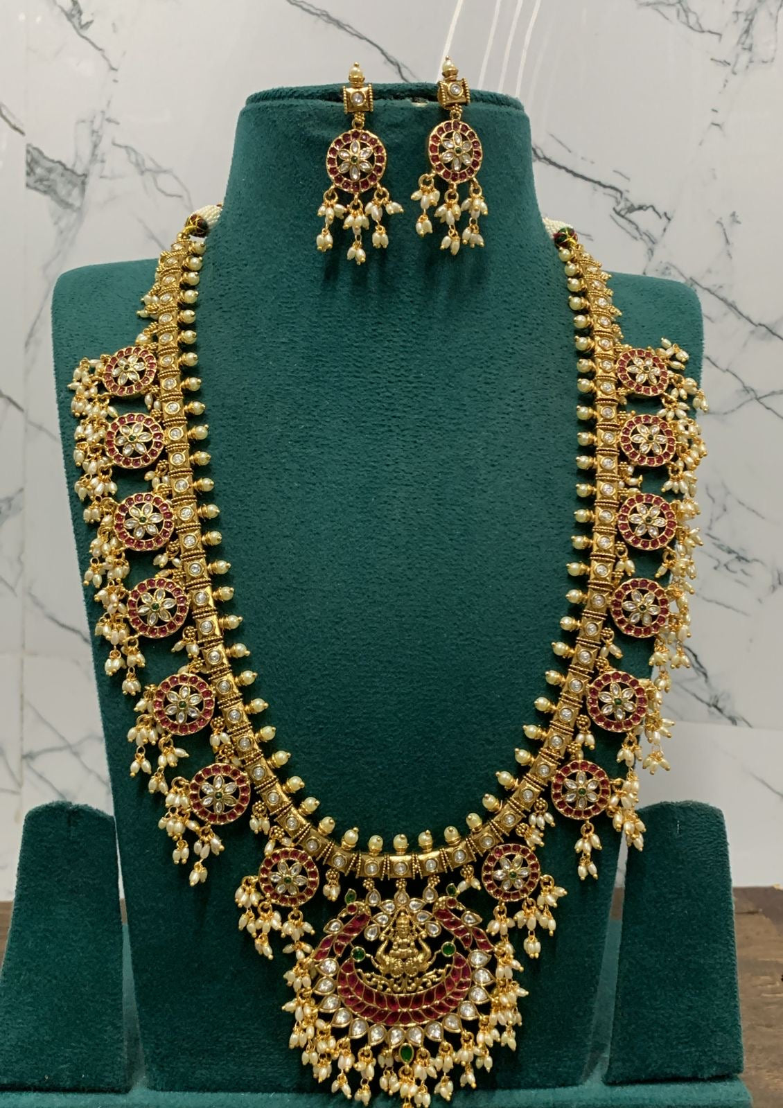 Nakshi work with Kempu Stones Bridal Haram
