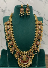 Nakshi work with Kempu Stones Bridal Haram