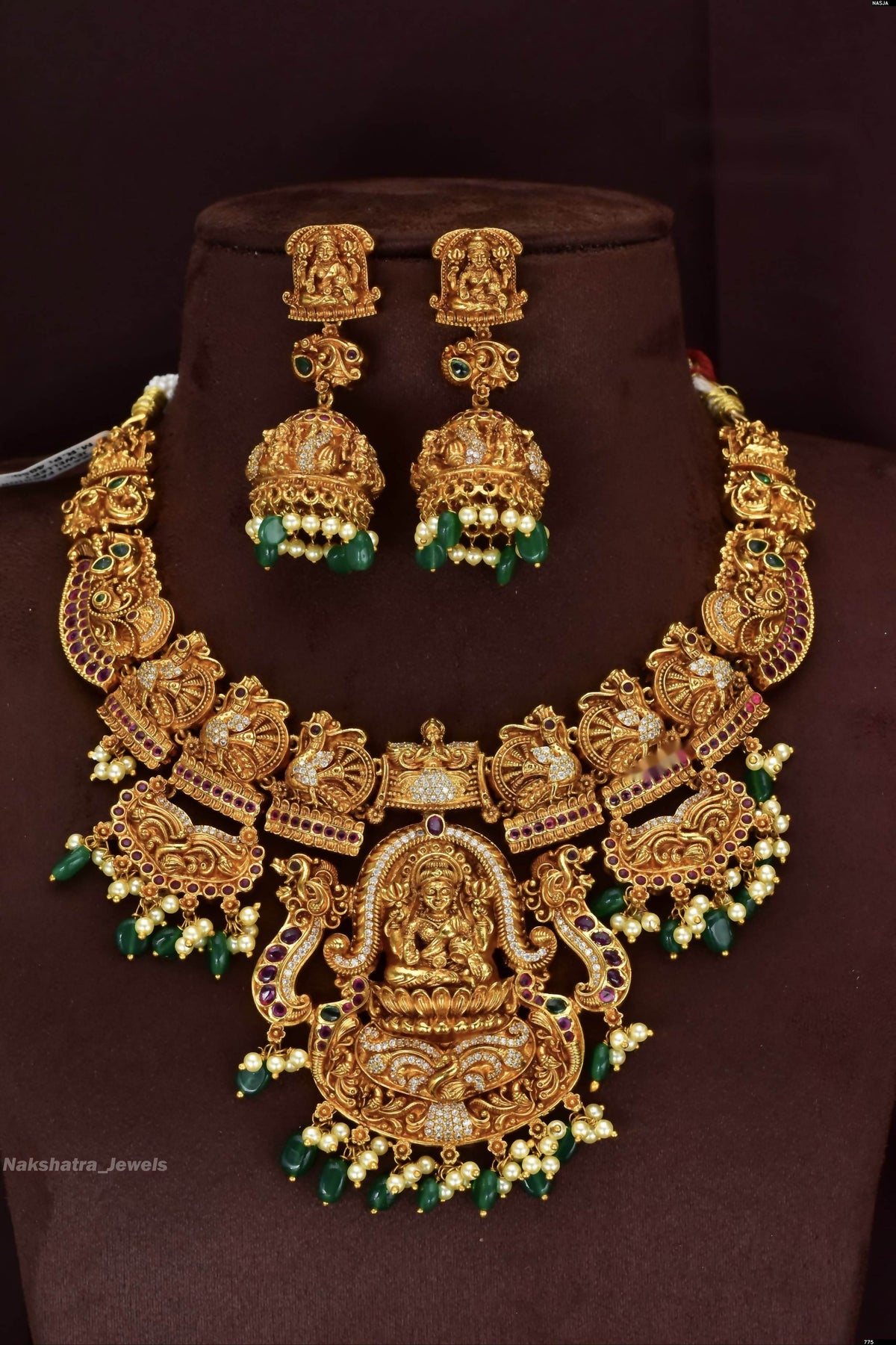 Nakshi Work with Kempu Stones Bridal Necklace