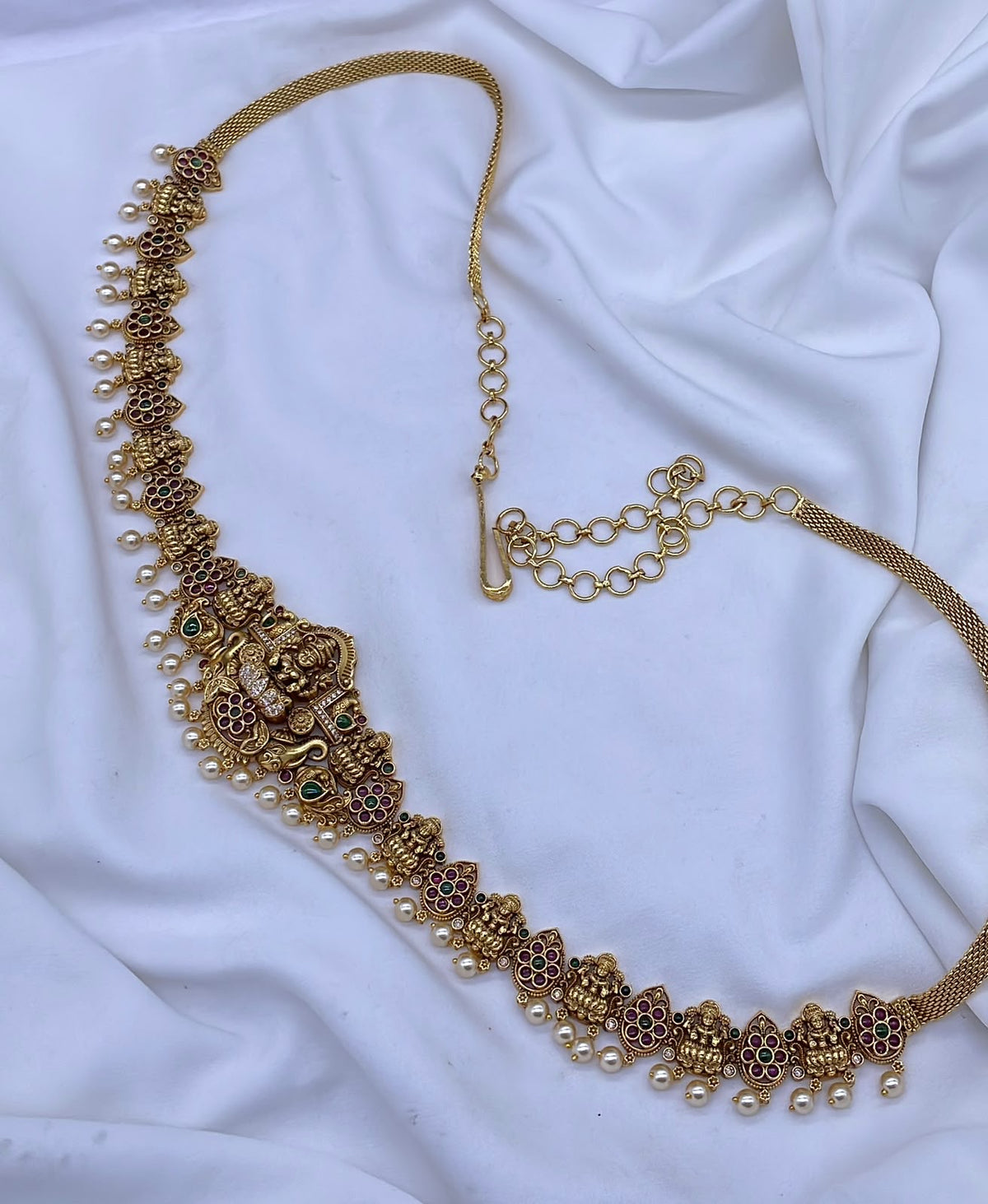 Nakshi Work with Kempu Stones Hip Chain