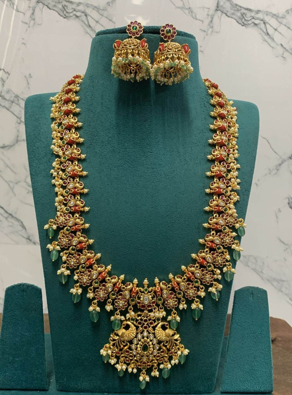 Nakshi Work with Kempu stone’s & Coral beads Haram - Nakshatra Jewels
