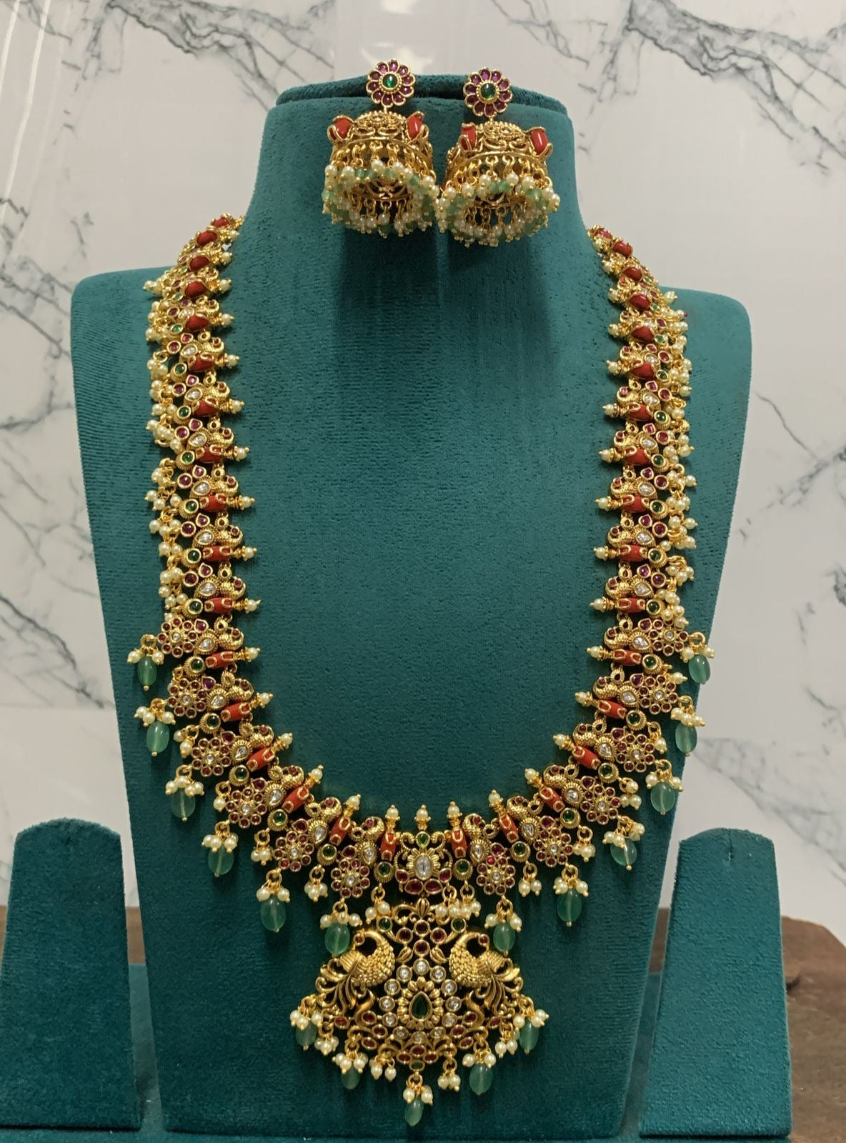 Nakshi Work with Kempu stone’s & Coral beads Haram