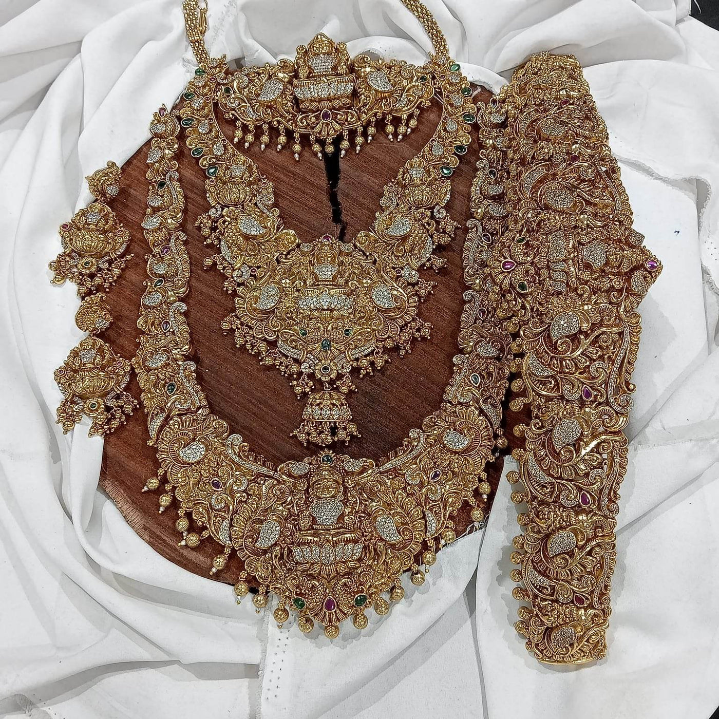 Nakshi Work with AD Stones Bridal Set (Gold Replica)