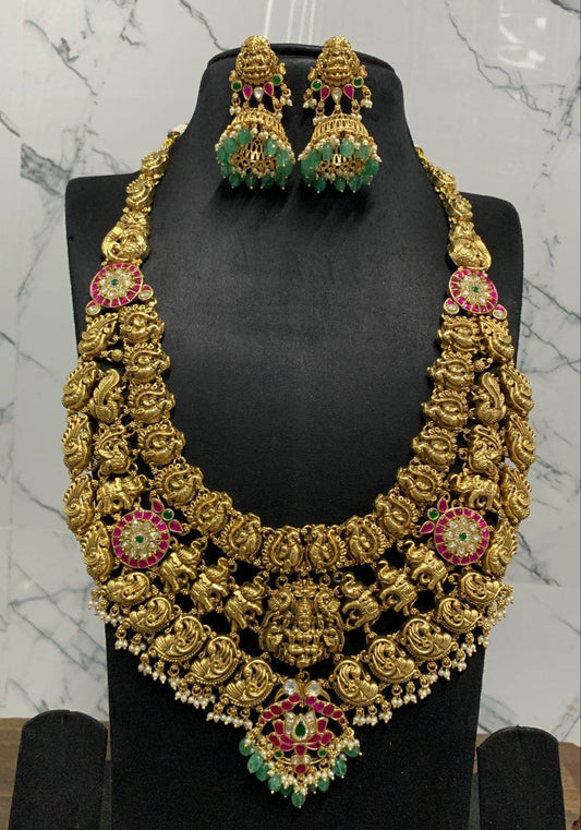 Nakshi Work with Jaadu Kundan Stones Bridal Haram - Nakshatra Jewels