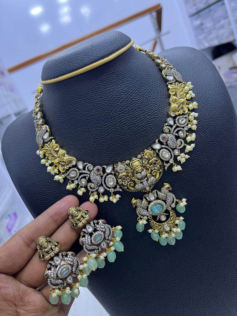 Victorian Polish with AD Stones and Nakshi work Necklace - Nakshatra Jewels