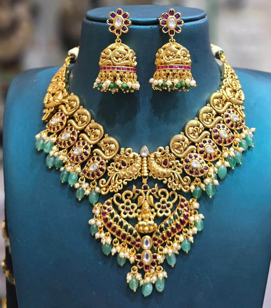 Nagasi Work with Kempu Stones Bridal Necklace - Nakshatra Jewels