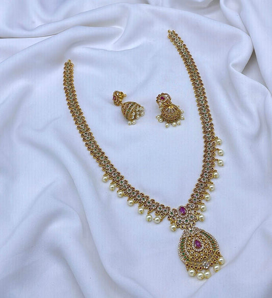 Premium Kempu & AD Stones Haram - Nakshatra Jewels