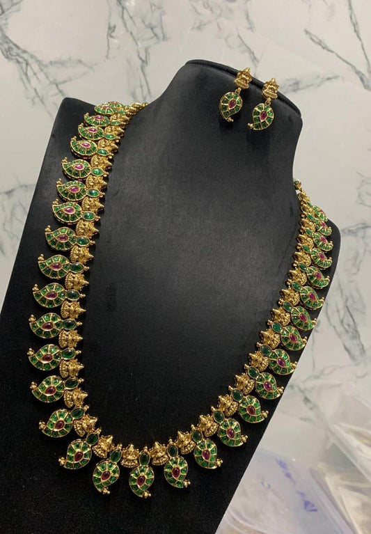 Nagasi Work with Kempu Stones Haram - Nakshatra Jewels
