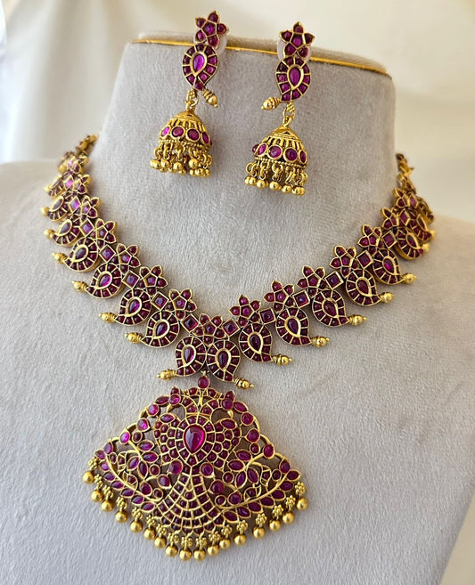 Nagasi Work with Kempu Stones Bridal Necklace