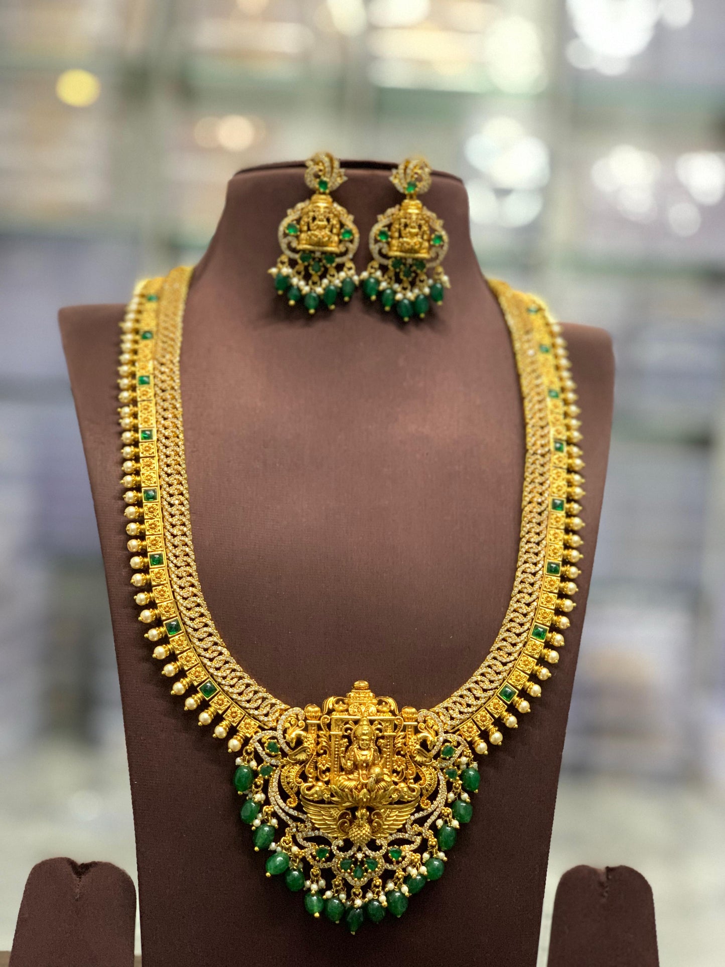 Nakshi Work with Kempu and AD Stones Bridal Haram