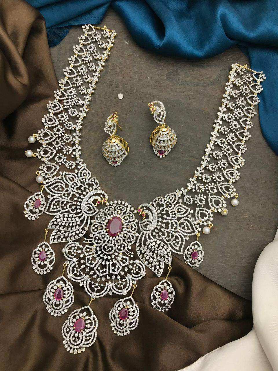 American Diamond Stones Bridal Haram - Nakshatra Jewels