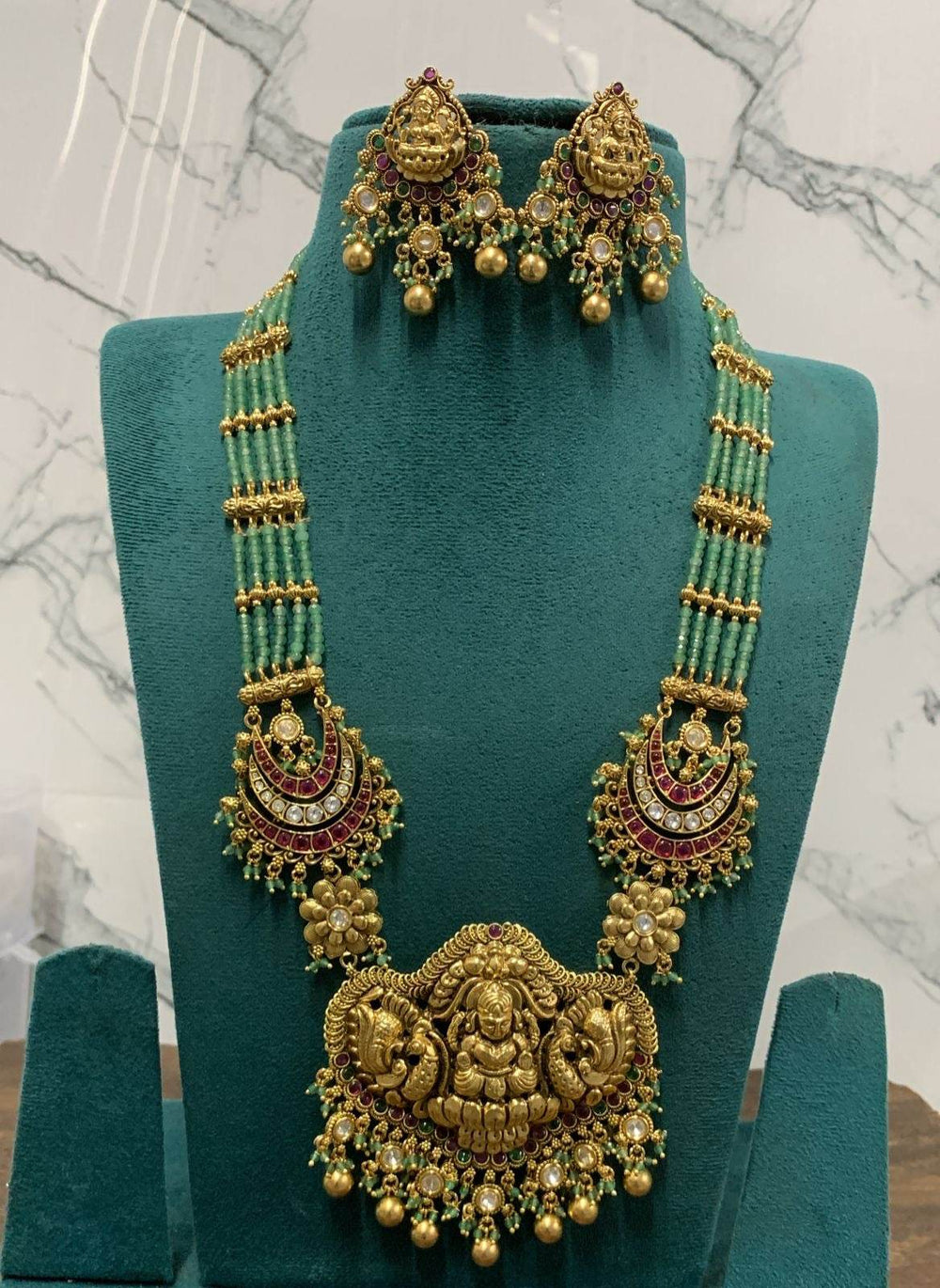 Nakshi Work with AD & Kempu stones Beads Haram - Nakshatra Jewels