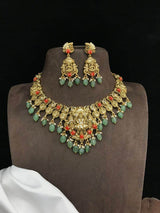 Nakshi Work with AD & Coral Beads Necklace - Nakshatra Jewels