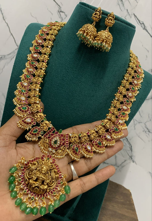 Nakshi Work with Kempu Stones Bridal Haram