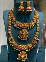 Nakshi Work with Jaadu Kundan Stones Bridal Combo Set (Gold Replica) - Nakshatra Jewels