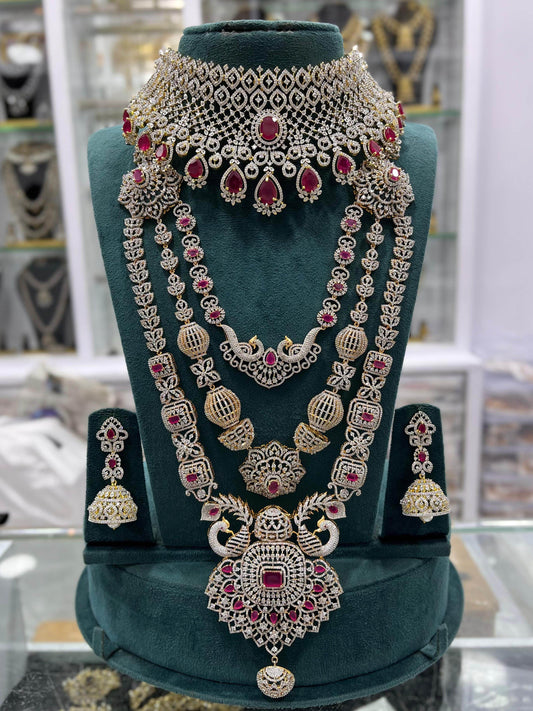 American Diamond Stones Bridal Combo Set - Nakshatra Jewels