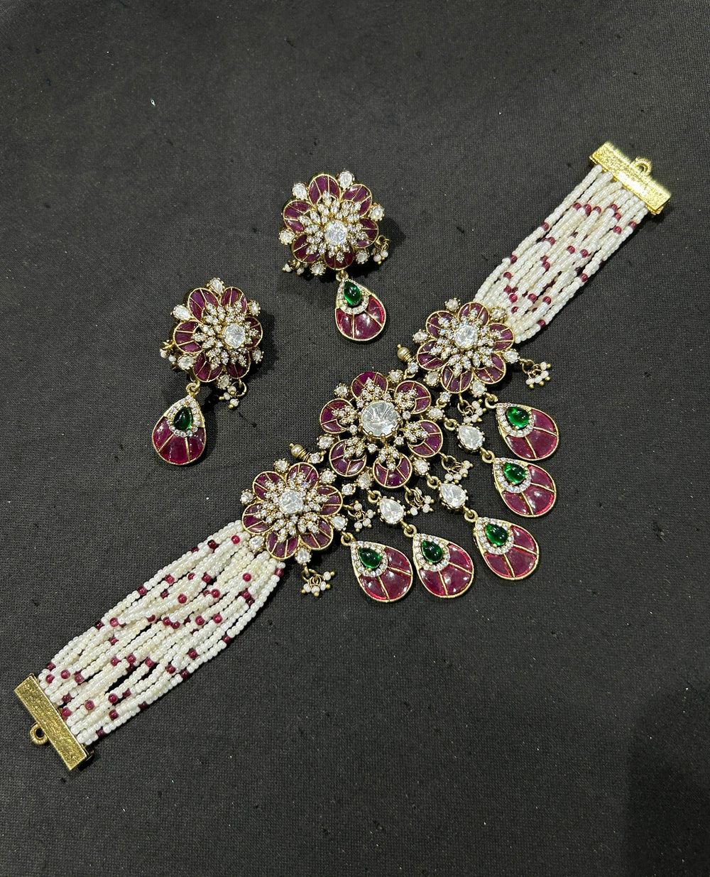 Moissanite Kempu Stones Bridal Choker - Nakshatra Jewels