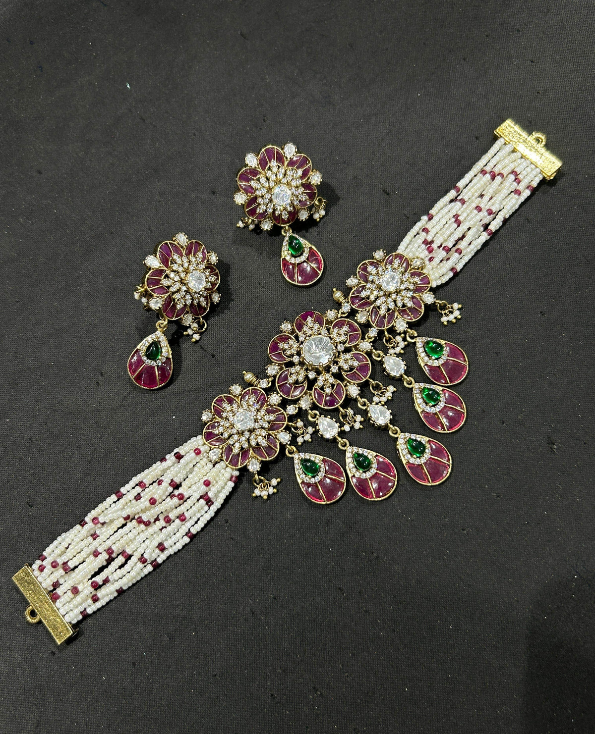 Moissanite Kempu Stones  Bridal Choker