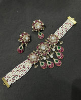 Moissanite Kempu Stones Bridal Choker - Nakshatra Jewels